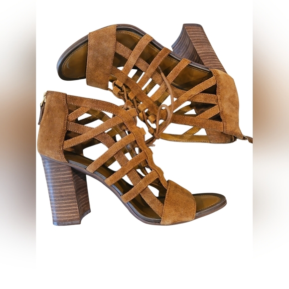 Franco Sarto SZ 7.5 Caramel Supernova Gladiator Lace Up Open Toe 3.5" Heel Shoes - Picture 5 of 9